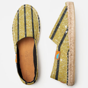 Preppy and Bold Gold and Black Glitter Stripe Espadrilles