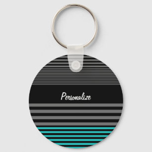 Preppy and Fresh Teal Stripes With Name Keychain