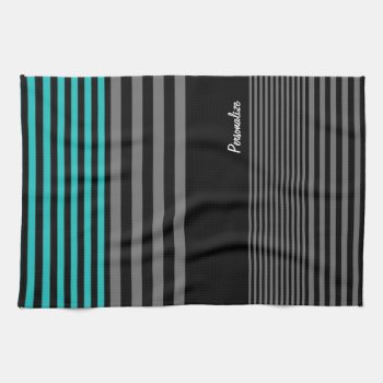 Preppy And Fresh Teal Stripes With Name Towel by PhotographyTKDesigns at Zazzle