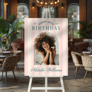 Preppy Any Age Birthday Party Welcome Photo Pink Foam Board