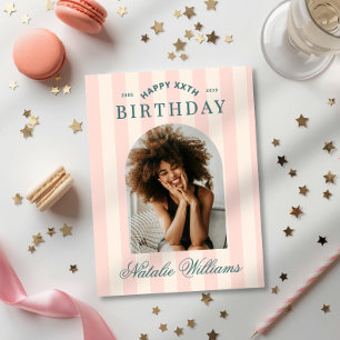 Preppy  Any Age Birthday Party Welcome Photo Pink  Invitation