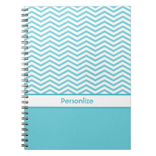 Preppy Aqua Blue and White Chevrons With Name Notebook
