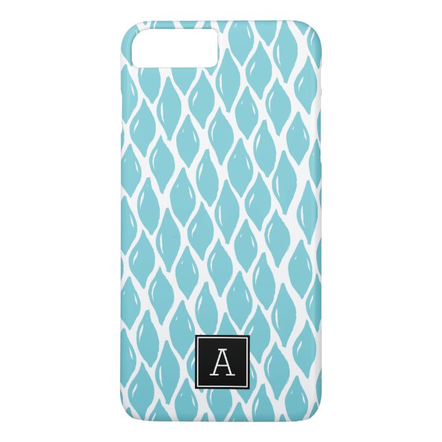 Preppy AQUA BLUE TEAL Black Monogram Personalized Case-Mate iPhone Case (Back)