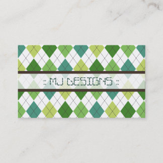 Preppy Argyle Diamond Pattern Business Card: green Business Card