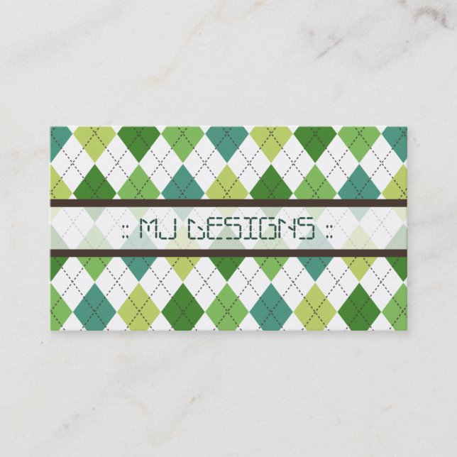 Preppy Argyle Diamond Pattern Business Card: green Card (Front)