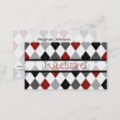 Preppy Argyle Diamond Pattern Business Card: red Business Card (Front/Back)