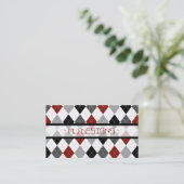 Preppy Argyle Diamond Pattern Business Card: red Business Card (Standing Front)