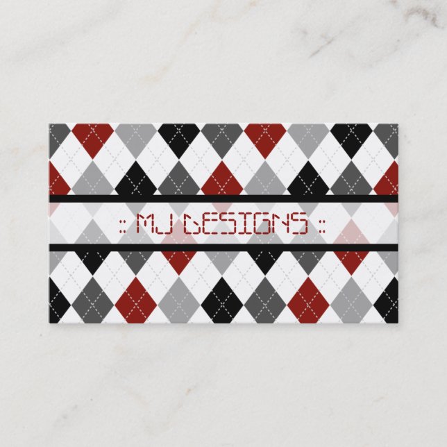 Preppy Argyle Diamond Pattern Business Card: red Business Card (Front)