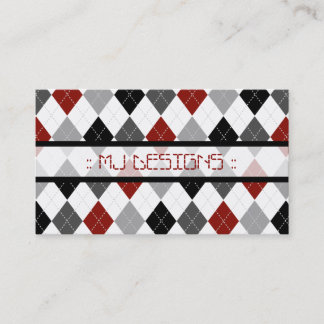 Preppy Argyle Diamond Pattern Business Card: red Card