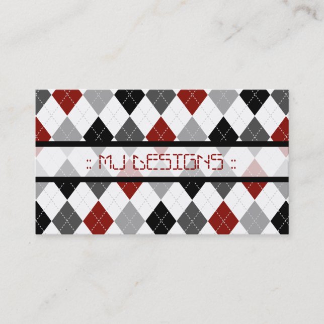 Preppy Argyle Diamond Pattern Business Card: red Card (Front)