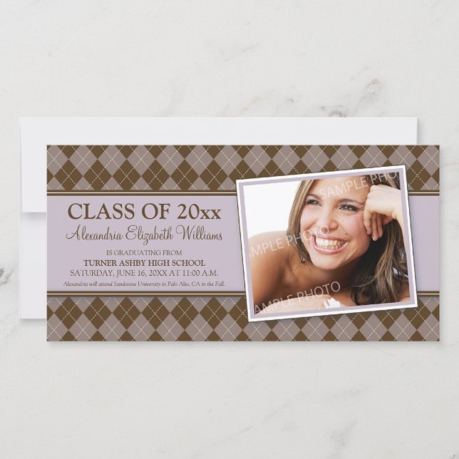 Preppy Argyle Graduation Announcement (lilac) (Front)