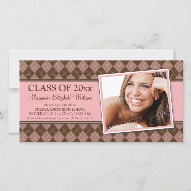 Preppy Argyle Graduation Announcement (pink) (Front)