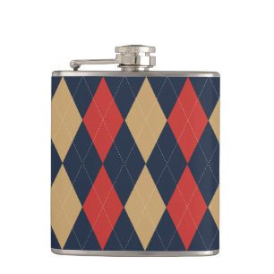 Preppy Argyle Navy Khaki khaki Personalized Flask