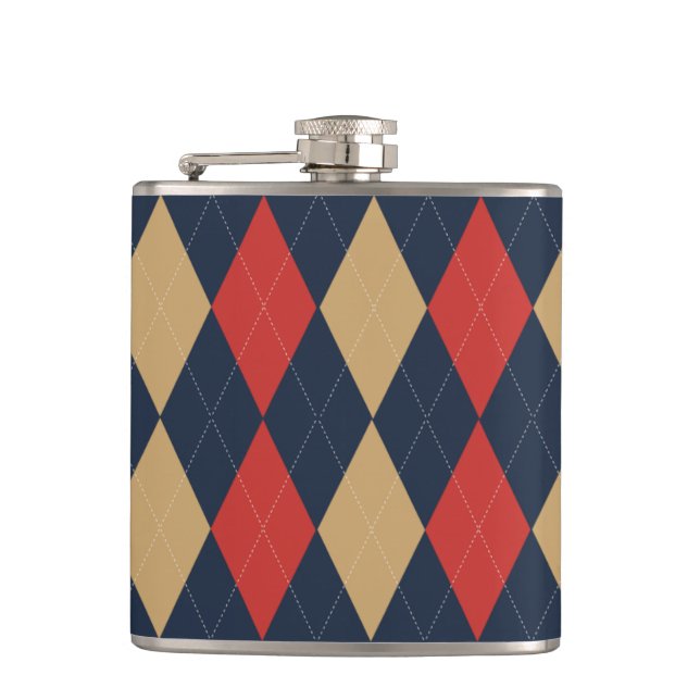 Preppy Argyle Navy Khaki khaki Personalized Flask (Front)