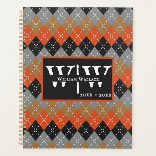 Preppy Argyle Orange Gray Black Brown Personalized Planner