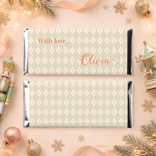 Preppy Argyle Peach Mint Christmas Holiday Party Hershey Bar Favors