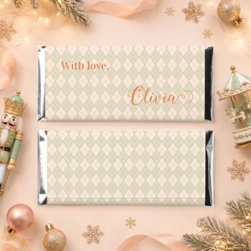 Preppy Argyle Peach Mint Christmas Holiday Party Hershey Bar Favors