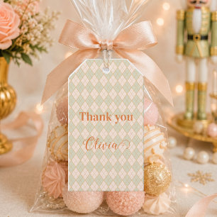 Preppy Argyle Peach Mint Christmas Thank You Gift Tags