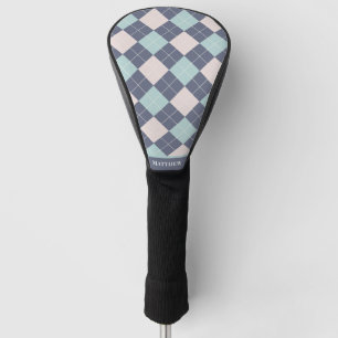 Preppy Argyle Plaid Pink Turquoise Denim Blue Golf Head Cover