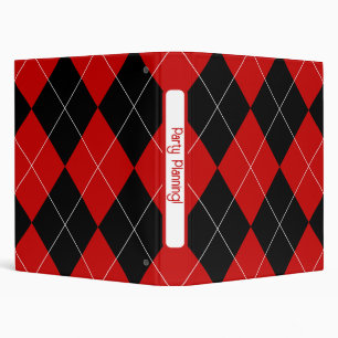 Preppy Argyle Tartan Diamond Plaid Red Black 3 Ring Binder