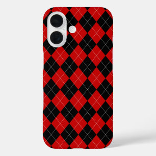 Preppy Argyle Tartan Diamond Plaid Red Black iPhone 16 Case