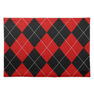 Preppy Argyle Tartan Diamond Plaid Red Black Cloth Placemat