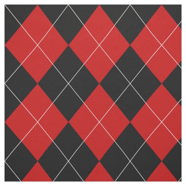 Preppy Argyle Tartan Diamond Plaid Red Black Fabric (Swatch)