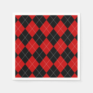 Preppy Argyle Tartan Diamond Plaid Red Black Napkins