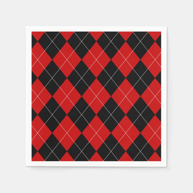 Preppy Argyle Tartan Diamond Plaid Red Black Napkins (Front)