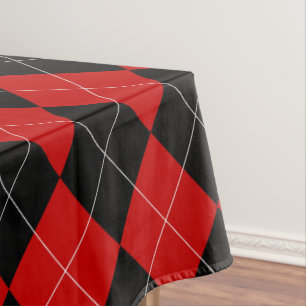 Preppy Argyle Tartan Diamond Plaid Red Black Tablecloth