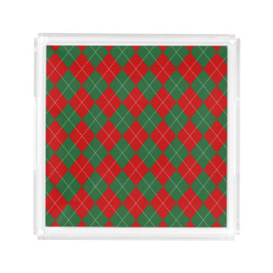 Preppy Argyle Tartan Diamond Plaid Red Green Acrylic Tray