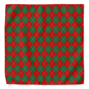 Preppy Argyle Tartan Diamond Plaid Red Green Bandana