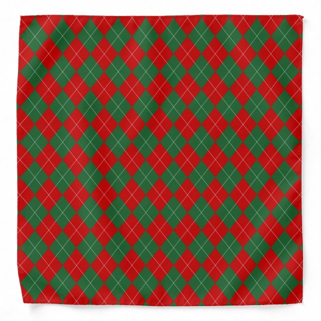 Preppy Argyle Tartan Diamond Plaid Red Green Bandana (Front)