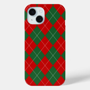 Preppy Argyle Tartan Diamond Plaid Red Green iPhone 15 Case