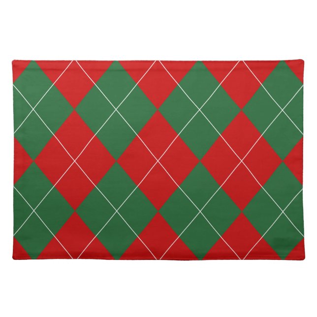 Preppy Argyle Tartan Diamond Plaid Red Green Cloth Placemat (Front)