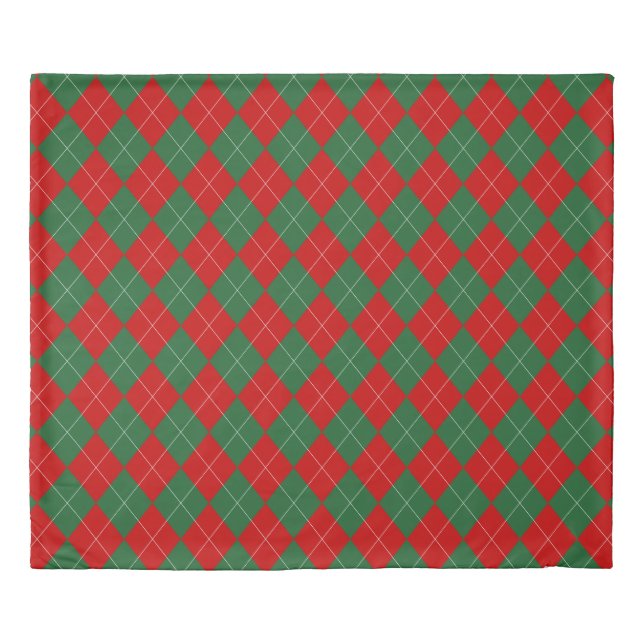 Preppy Argyle Tartan Diamond Plaid Red Green Duvet Cover (Front)