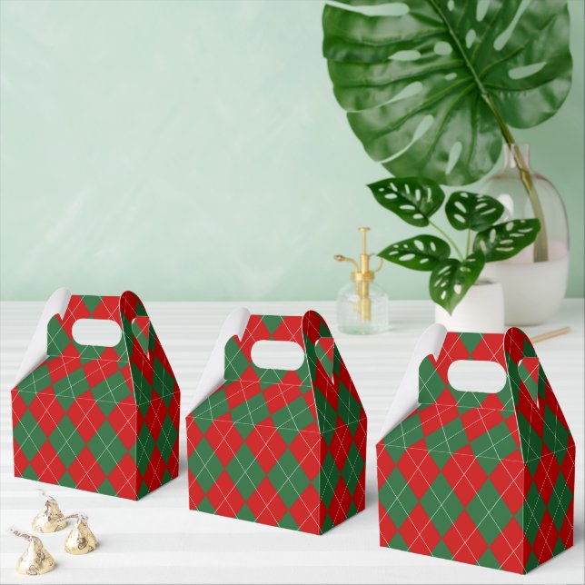 Preppy Argyle Tartan Diamond Plaid Red Green Favor Boxes (Multiple)