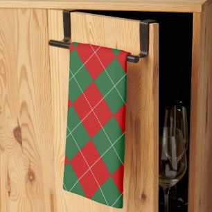 Preppy Argyle Tartan Diamond Plaid Red Green Kitchen Towel