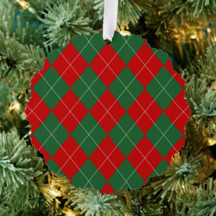 Preppy Argyle Tartan Diamond Plaid Red Green Ornament Card