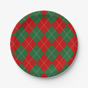 Preppy Argyle Tartan Diamond Plaid Red Green Paper Plates