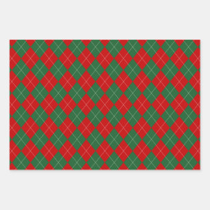 Preppy Argyle Tartan Diamond Plaid Red Green Wrapping Paper Sheets