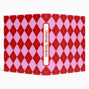 Preppy Argyle Tartan Diamond Plaid Red Pink 3 Ring Binder