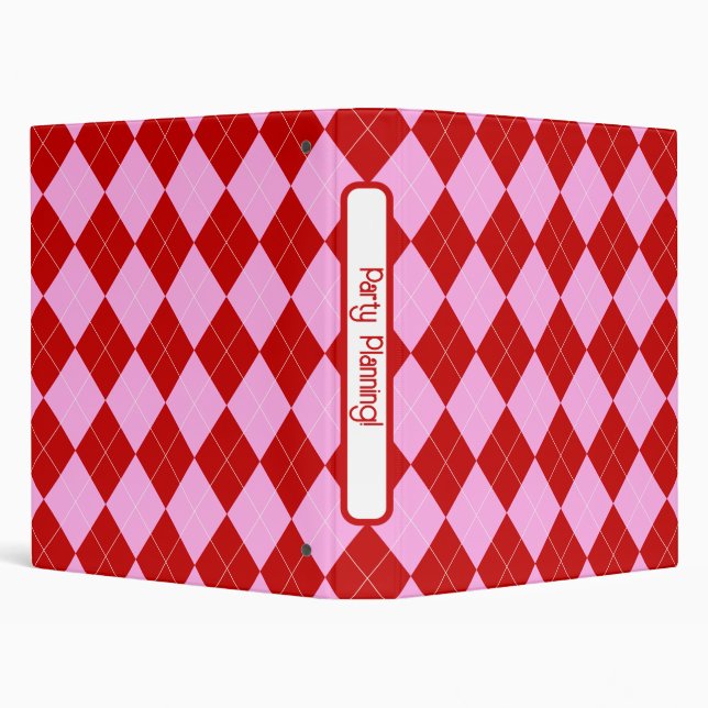 Preppy Argyle Tartan Diamond Plaid Red Pink 3 Ring Binder (Background)