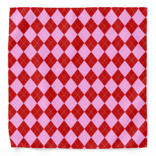 Preppy Argyle Tartan Diamond Plaid Red Pink Bandana