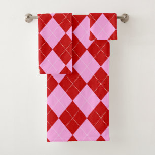 Preppy Argyle Tartan Diamond Plaid Red Pink Bath Towel Set