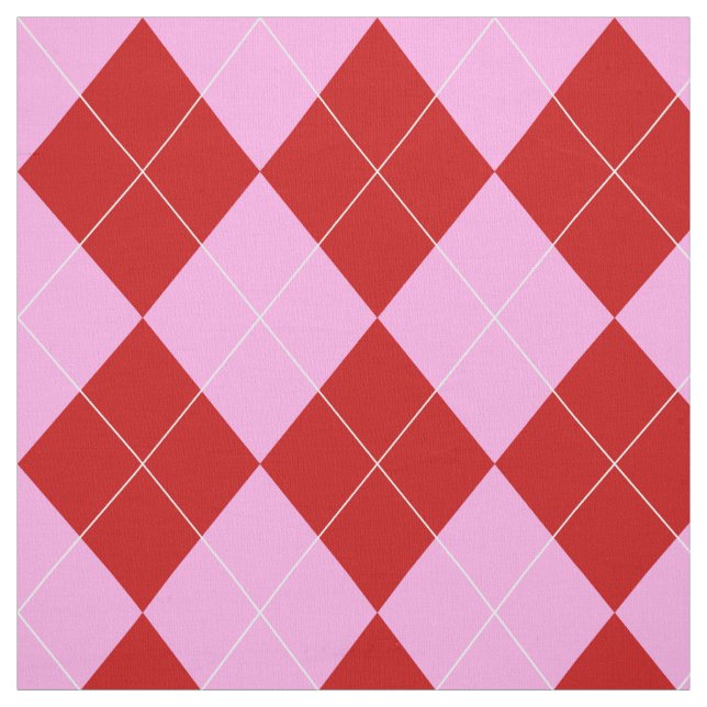 Preppy Argyle Tartan Diamond Plaid Red Pink Fabric (Swatch)