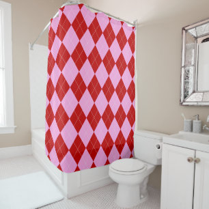 Preppy Argyle Tartan Diamond Plaid Red Pink Shower Curtain