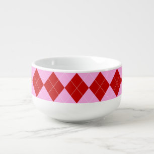 Preppy Argyle Tartan Diamond Plaid Red Pink Soup Mug