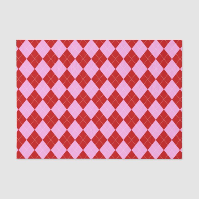 Preppy Argyle Tartan Diamond Plaid Red Pink Tissue Paper (Front)