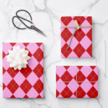 Preppy Argyle Tartan Diamond Plaid Red Pink Wrapping Paper Sheets